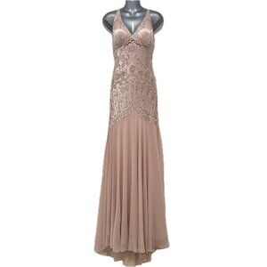 Stunning SUE WONG Nocturne Art Deco Beaded Silk Gown - Blush Pink - Size 8